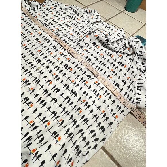 Jane + Delancey Womens Bird Print Short Sleeve Button Down Shirt Size L White - Picture 10 of 14